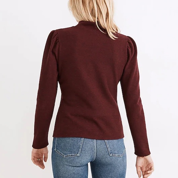 Madewell (Re)sourced Plush Mockneck Puff-Sleeve Red Maroon Long Sleeve Top - Picture 2 of 8